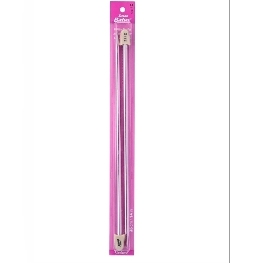 Susan Bates 14-Inch  Silvalume Single Point Knitting Needle 8mm, Silver Pink